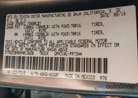 2017 Toyota Tacoma Trd Off Road from USA, damaged, VIN 3TMDZ5BN8HM013620